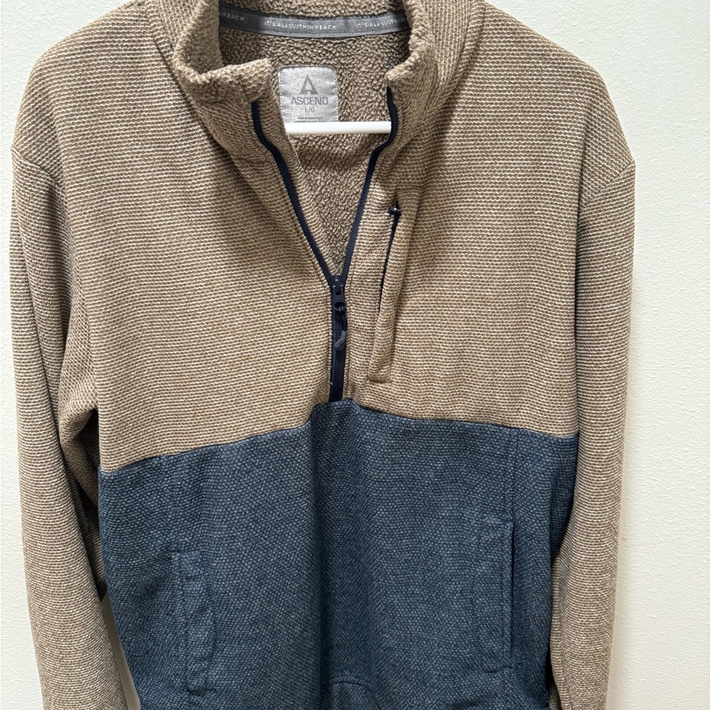 Ascend Men's Zip-Up Sweater - Beige and Navy